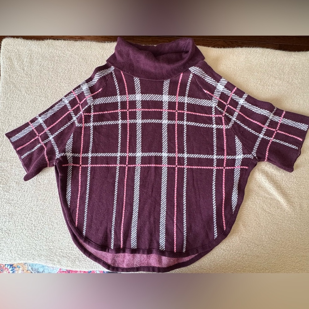 LOFT Burgundy and Pink Plaid Turtleneck Sweater